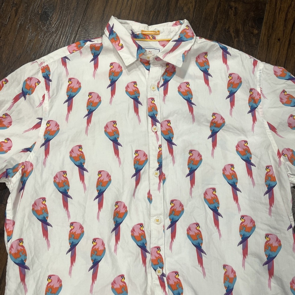 Cactus Man Ricky Singh Men's XL Tropical Parrot Bird Short Sleeve Button Shirt